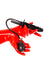 Red latex gloves holding a medium inflatable enema plug.